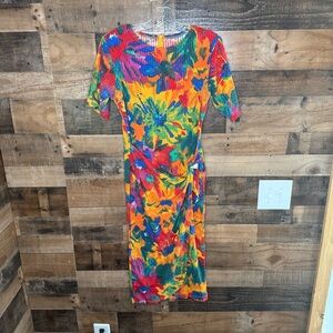 Vibrant Red and Orange Midi Dress with Elegant Design